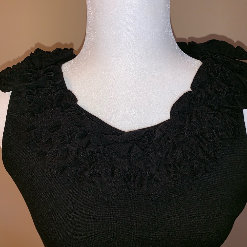 Just Taylor Sheath Black Dress Flower Ruffle - Picture 3 of 8